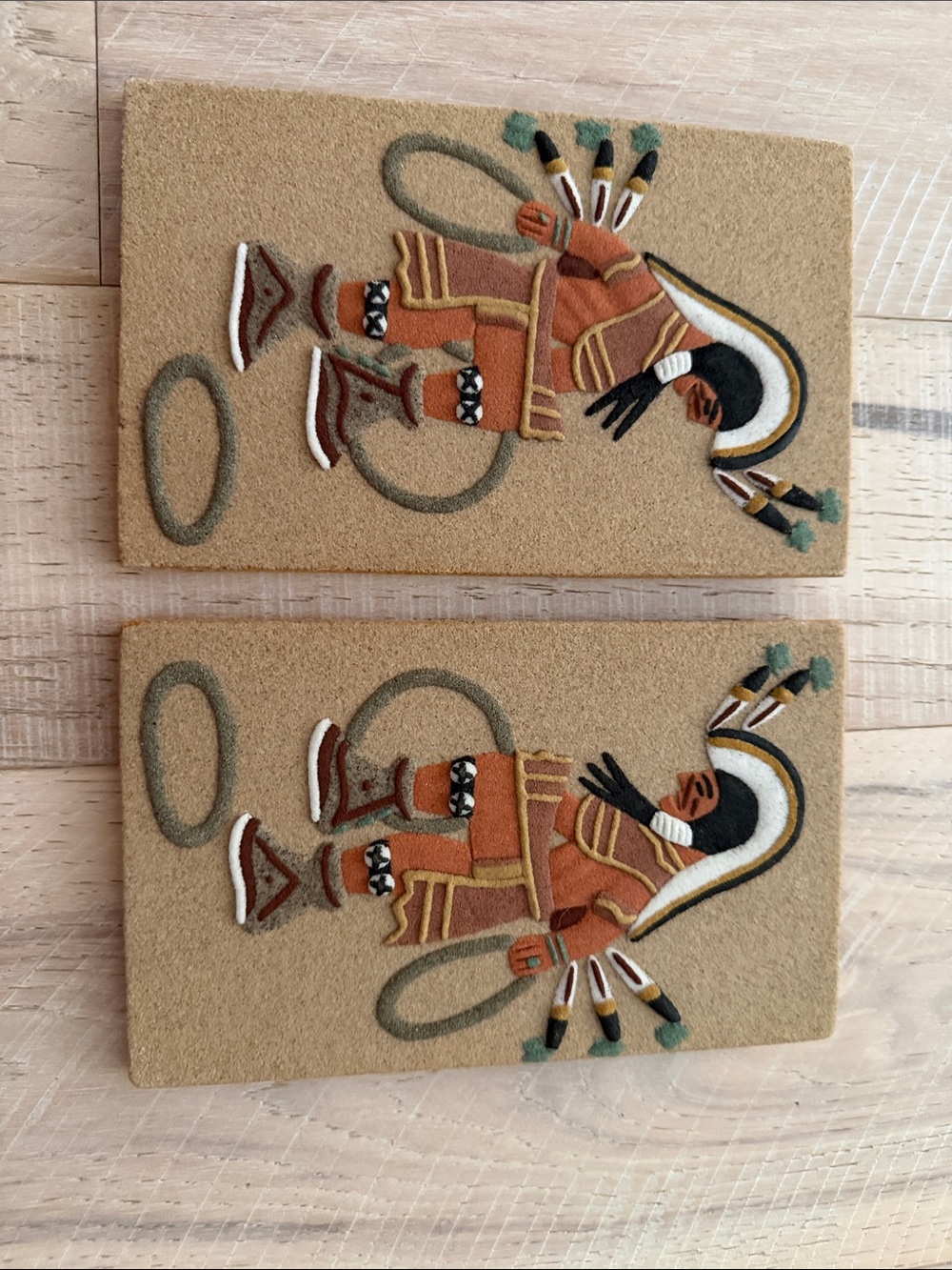 Native Dancer Wall Plaques in Tan, Brown & Green - Set of 2